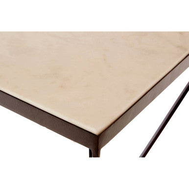 Natural Marble Top Trapezoid Side Table with Matte Black Iron Legs | Shalimar