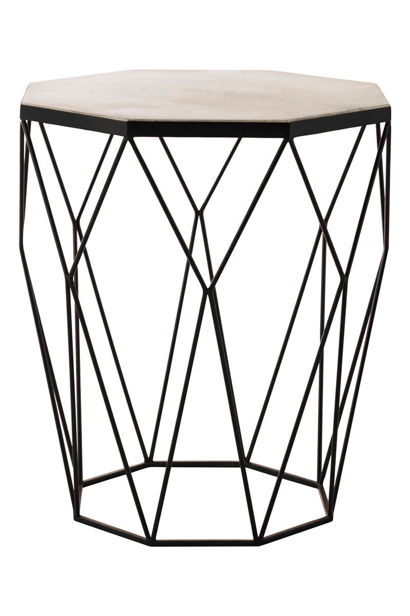 Natural White Octagon Marble Top and Matte Black Steel Legs Side Table | Shalimar