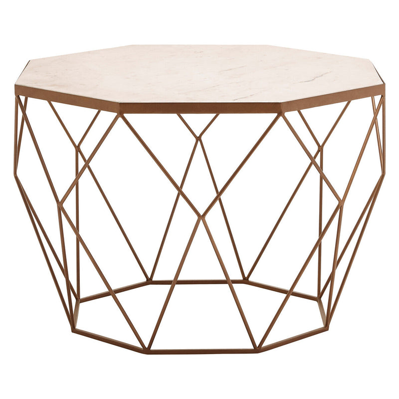 White Octagon Marble Top Coffee Table with Gold Metal Frame | Shalimar