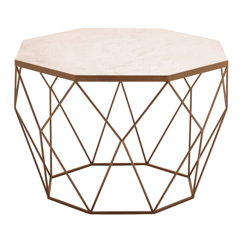 White Octagon Marble Top Coffee Table with Gold Metal Frame | Shalimar