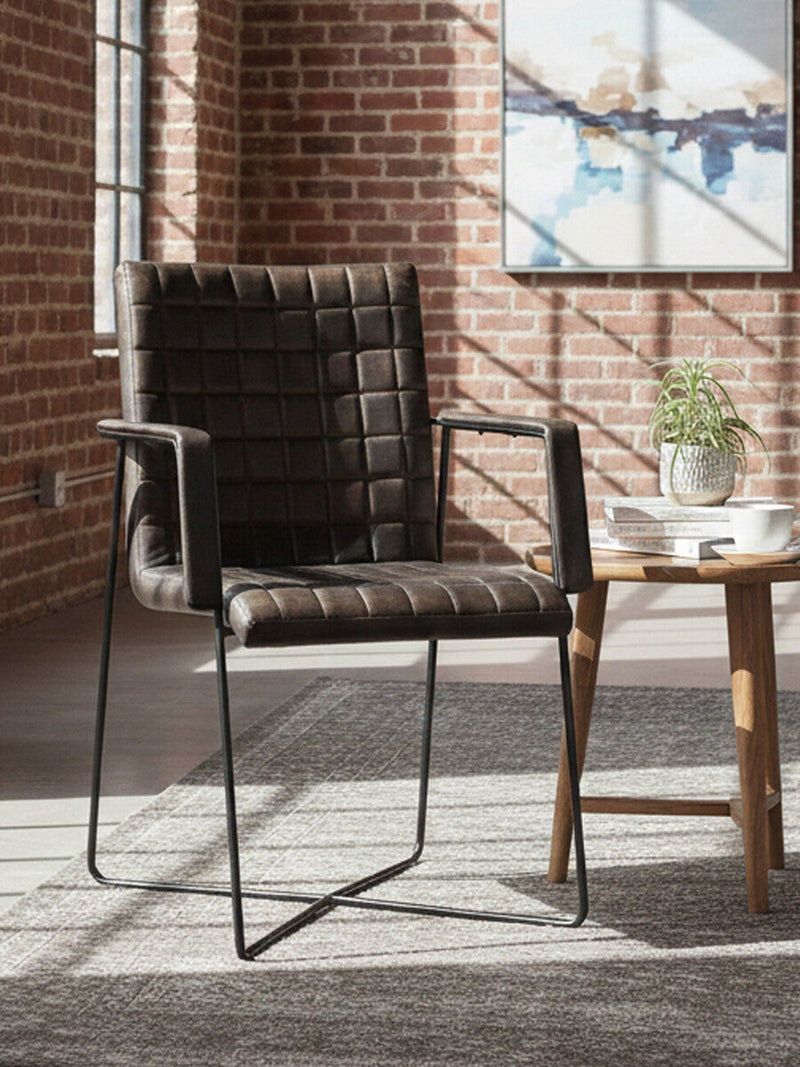 Iron and Grey Leather Weave Chair | Buffalo