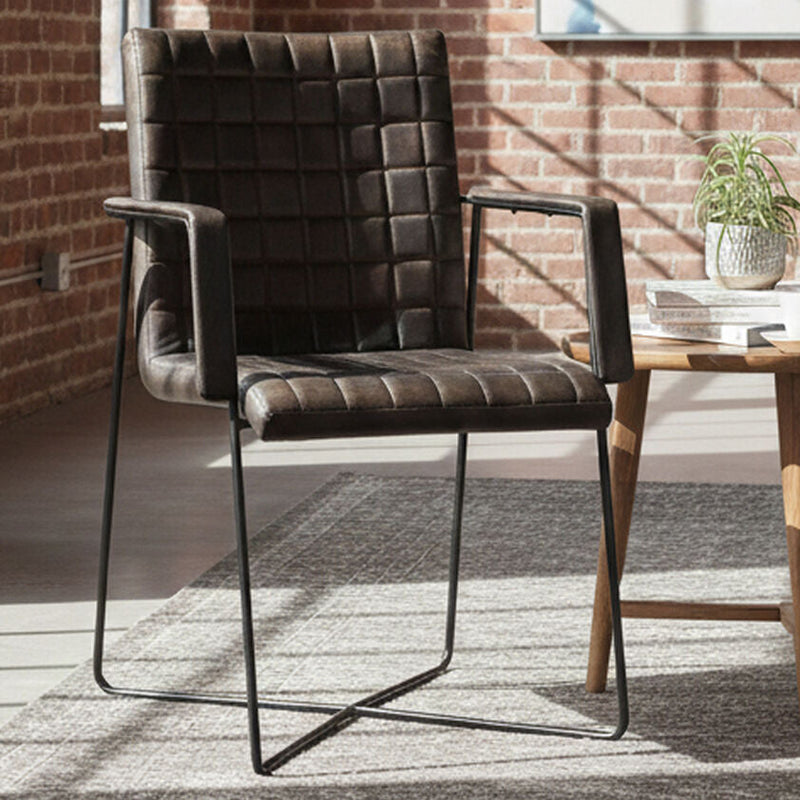 Iron and Grey Leather Weave Chair | Buffalo