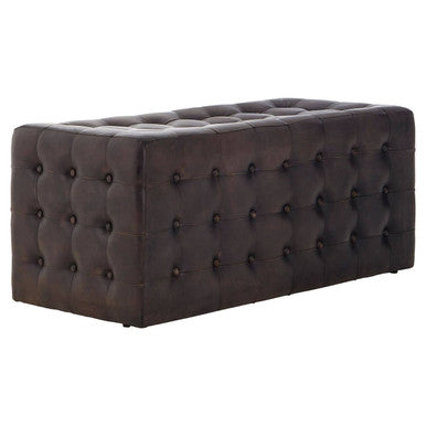 Antique Brown Button Tufted Leather Ottoman | Buffalo