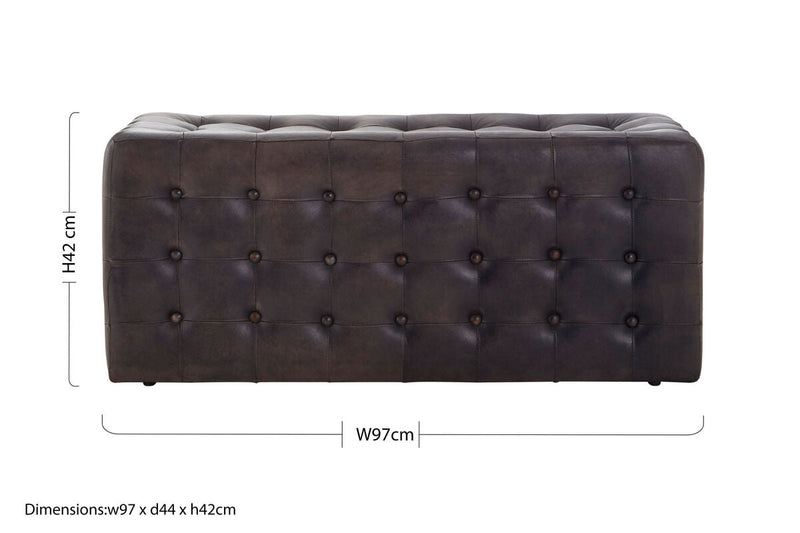 Antique Brown Button Tufted Leather Ottoman | Buffalo