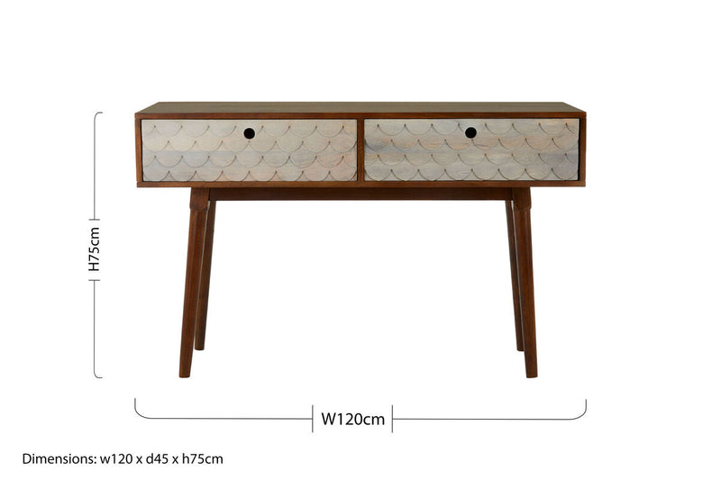 Natural Mango Wood Console Table with 2 Drawers | Costal