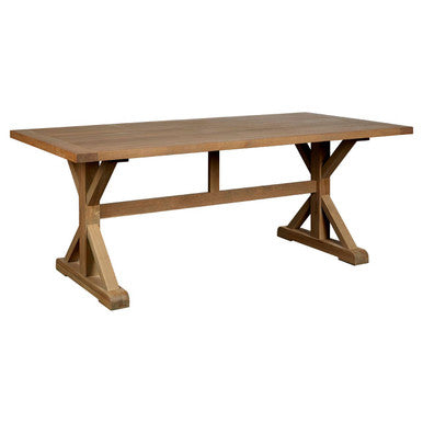 Aged Grey Oak Dining Table with Prominent Silvery Grain and Crossed Base | Lyon