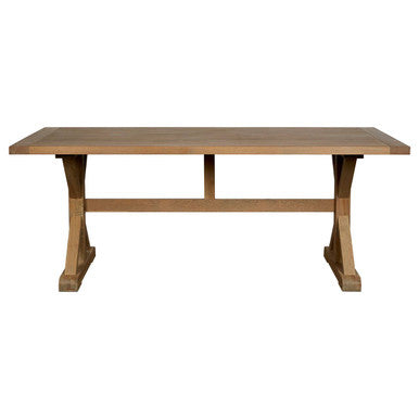 Aged Grey Oak Dining Table with Prominent Silvery Grain and Crossed Base | Lyon