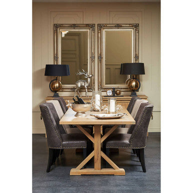 Aged Grey Oak Dining Table with Prominent Silvery Grain and Crossed Base | Lyon