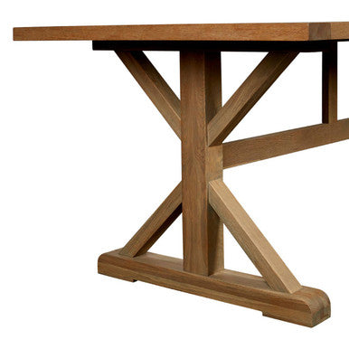 Aged Grey Oak Dining Table with Prominent Silvery Grain and Crossed Base | Lyon