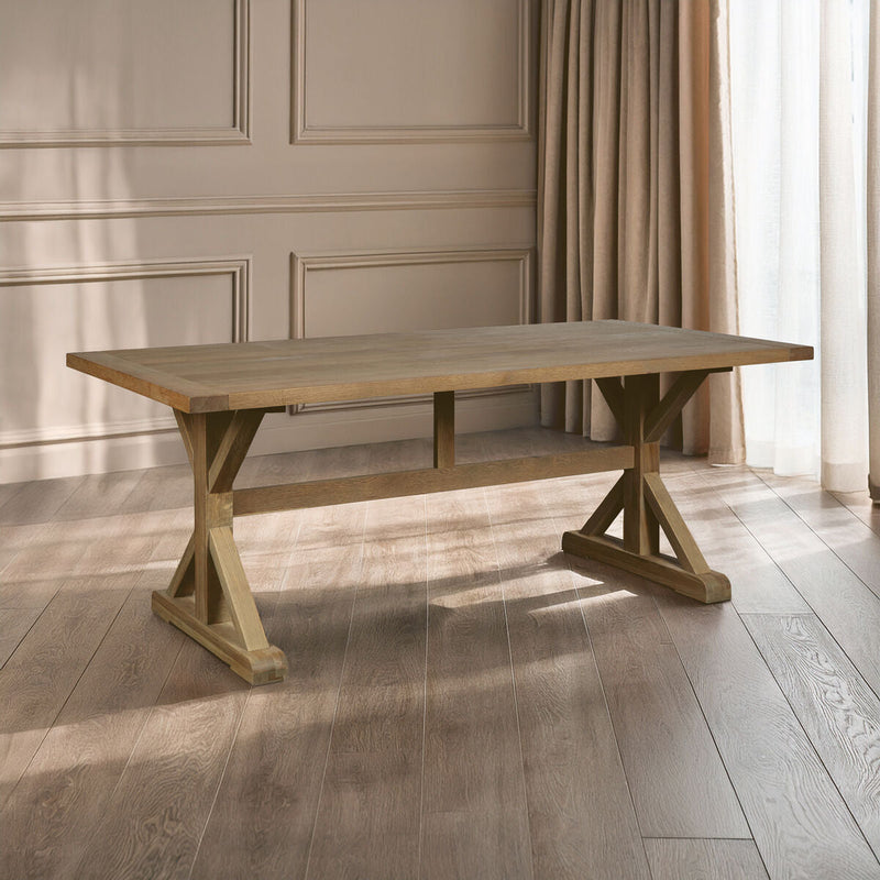 Aged Grey Oak Dining Table with Prominent Silvery Grain and Crossed Base | Lyon