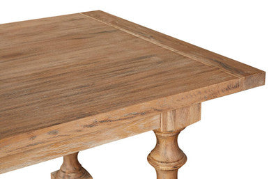 Brown American Oak Wood Whitewash Top Black Dining Table with Carved Legs | Lyon