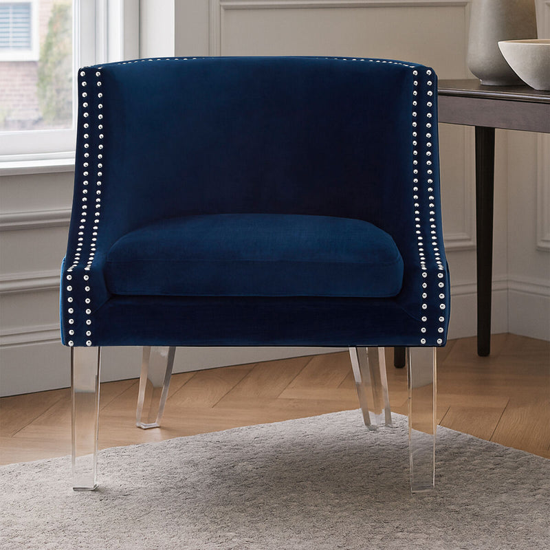 Navy Blue Velvet Chair with Acrylic Legs | Clarence