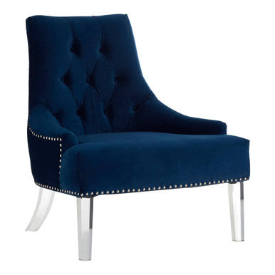 Button Tufted Navy Blue Velvet Chair | Clarence