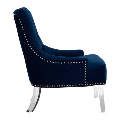 Button Tufted Navy Blue Velvet Chair | Clarence