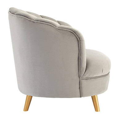 Grey Velvet Scalloped Curved Chair with Gold Wood Legs | Orlina