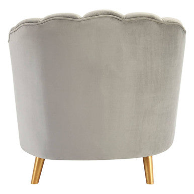 Grey Velvet Scalloped Curved Chair with Gold Wood Legs | Orlina