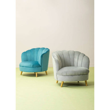 Grey Velvet Scalloped Curved Chair with Gold Wood Legs | Orlina