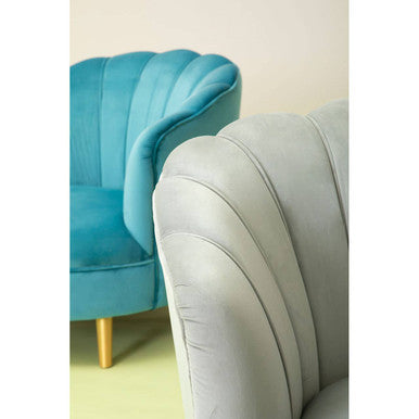 Grey Velvet Scalloped Curved Chair with Gold Wood Legs | Orlina