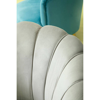 Grey Velvet Scalloped Curved Chair with Gold Wood Legs | Orlina