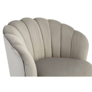 Grey Velvet Scalloped Curved Chair with Gold Wood Legs | Orlina