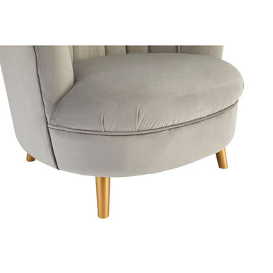 Grey Velvet Scalloped Curved Chair with Gold Wood Legs | Orlina