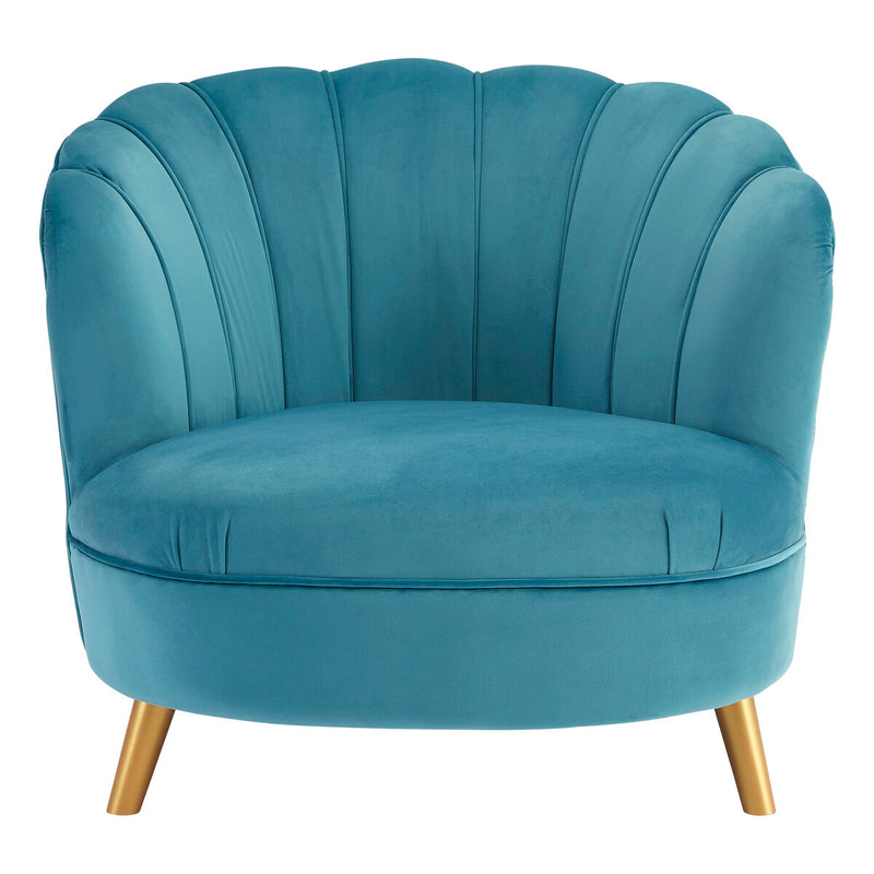 Blue Velvet Scalloped Curved Chair with Gold Wood Legs | Orlina