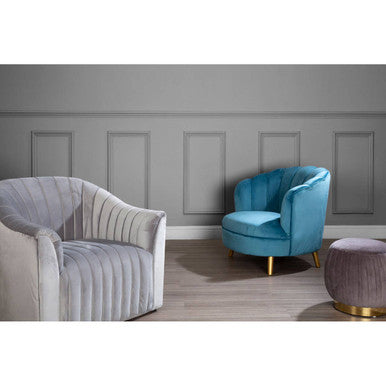 Blue Velvet Scalloped Curved Chair with Gold Wood Legs | Orlina