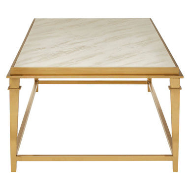 Rectangular White Marble Coffee Table with Warm Gold Stainless Steel Frame | Alvaro