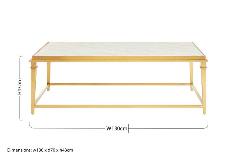 Rectangular White Marble Coffee Table with Warm Gold Stainless Steel Frame | Alvaro