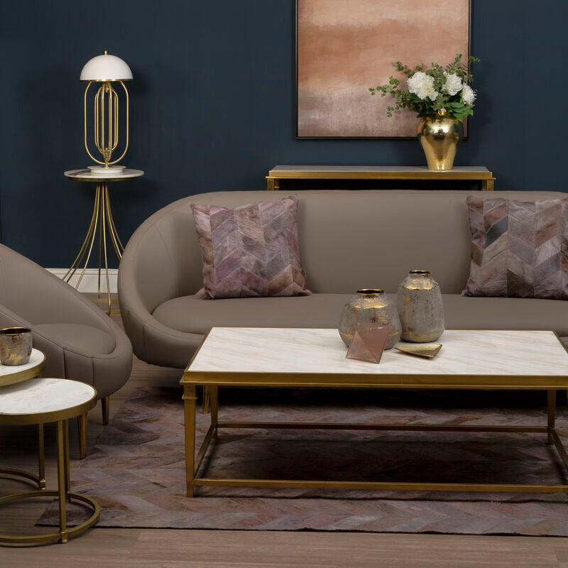 Rectangular White Marble Coffee Table with Warm Gold Stainless Steel Frame | Alvaro
