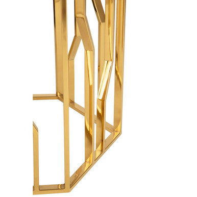 Gold Tone Stainless Steel Hexagonal Side Table with Black Glass Top | Alvaro