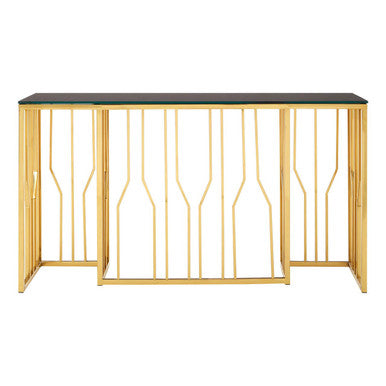 Gold Stainless Steel Frame Console Table with Black Tempered Glass Top | Alvaro