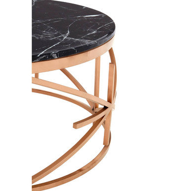 Rose Gold Finish Stainless Steel Frame Coffee Table with Black Marble Top | Alvaro