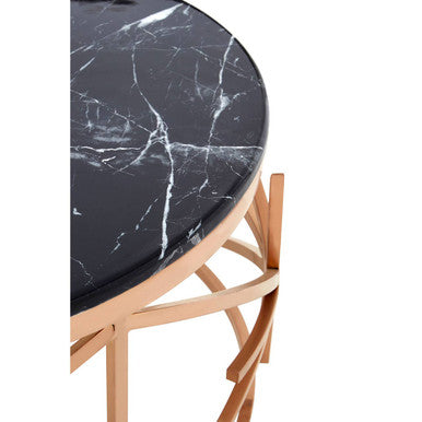 Rose Gold Finish Stainless Steel Frame Coffee Table with Black Marble Top | Alvaro