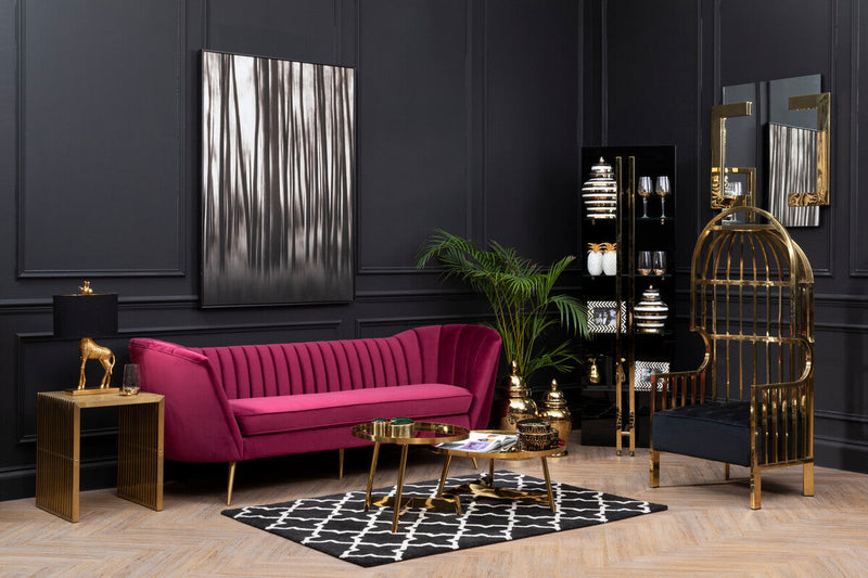 Rose Gold Set of 2 Round Coffee Tables with Angular Asymmetric Frames | Alvaro