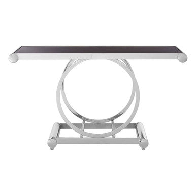 Black Tempered Glass Top Console Table with Polished Stainless Steel Frame | Novara