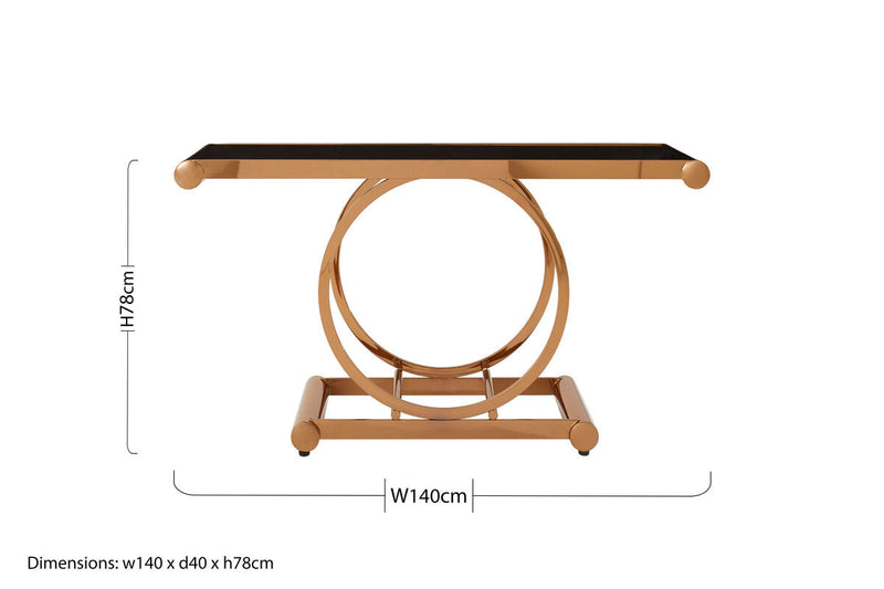 Black Tempered Glass Top with Rose Gold Stainless Steel Frame with Rounded Corners | Novara