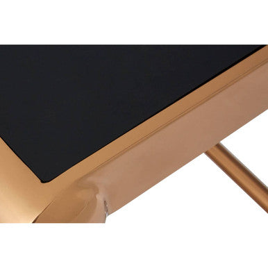 Black Tempered Glass Top with Rose Gold Stainless Steel Frame with Rounded Corners | Novara