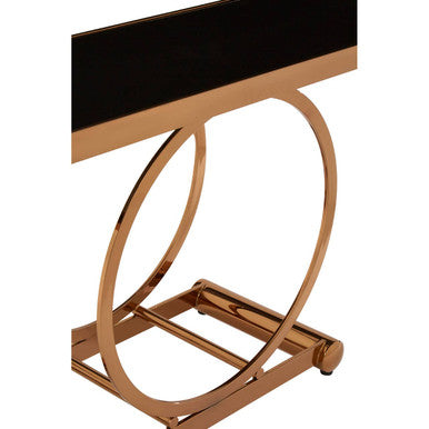 Black Tempered Glass Top with Rose Gold Stainless Steel Frame with Rounded Corners | Novara