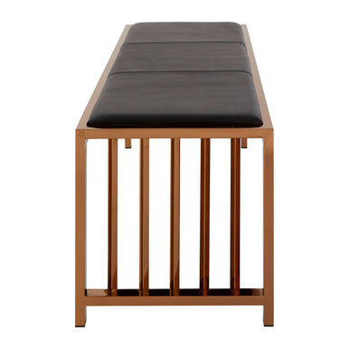 Black Leather and Rose Gold Finish Bench | Novara