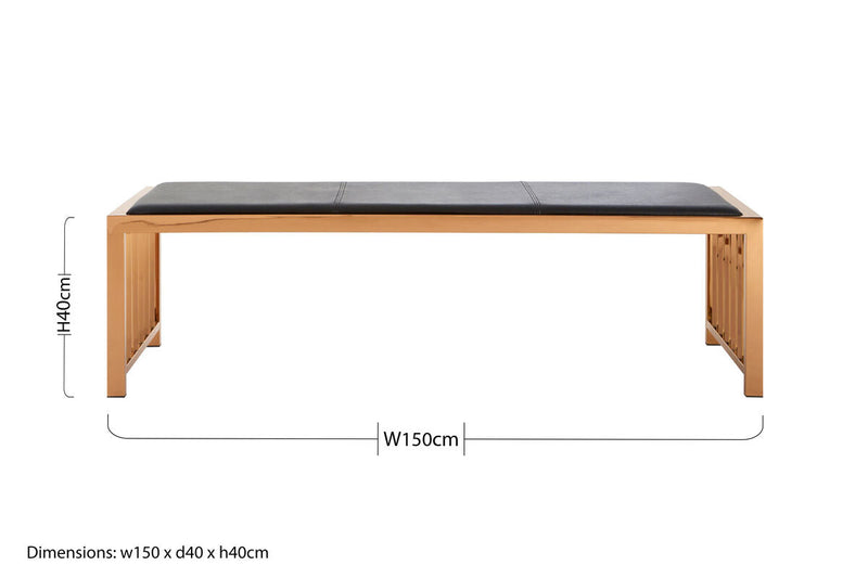Black Leather and Rose Gold Finish Bench | Novara