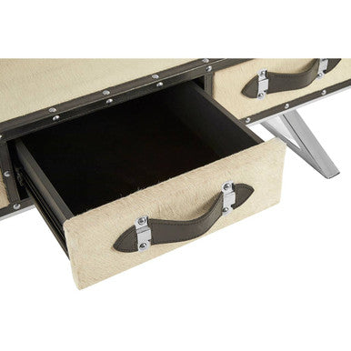 Mango Wood Three-Drawer Coffee Table with Leather Handles Black Trim and Stud Detailing, Kensington Townhouse