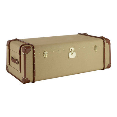 Mango Wood Canvas Trunk Coffee Table with Genuine Leather Detail | Columbus