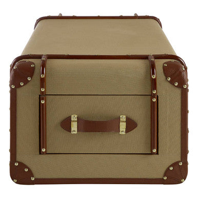 Mango Wood Canvas Trunk Coffee Table with Genuine Leather Detail | Columbus