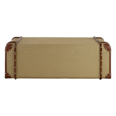 Mango Wood Canvas Trunk Coffee Table with Genuine Leather Detail | Columbus