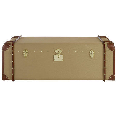 Mango Wood Canvas Trunk Coffee Table with Genuine Leather Detail | Columbus