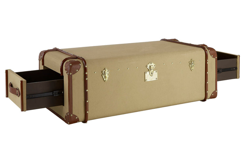 Mango Wood Canvas Trunk Coffee Table with Genuine Leather Detail | Columbus