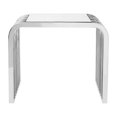 Silver Slatted End Table with Tempered Clear Glass | Vogue