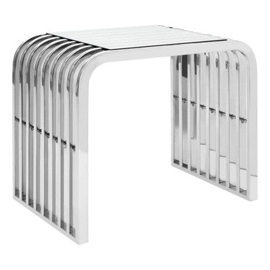 Silver Slatted End Table with Tempered Clear Glass | Vogue