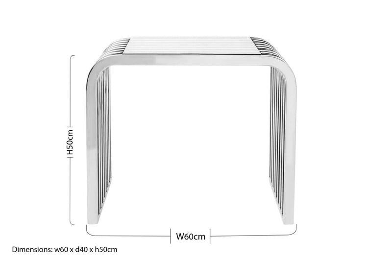 Silver Slatted End Table with Tempered Clear Glass | Vogue